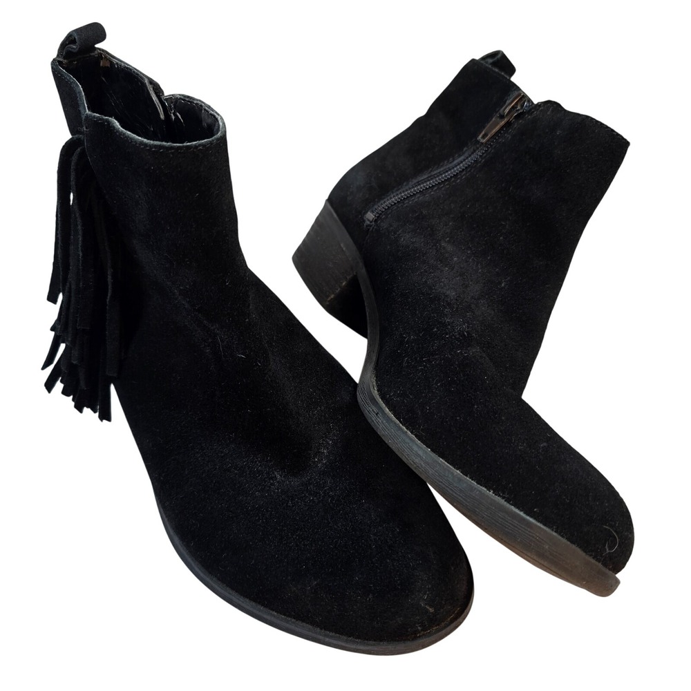 Womens Suede Fringe Ankle Boots Black Western‎ Boho Chic Classic Festival Sz 6.5